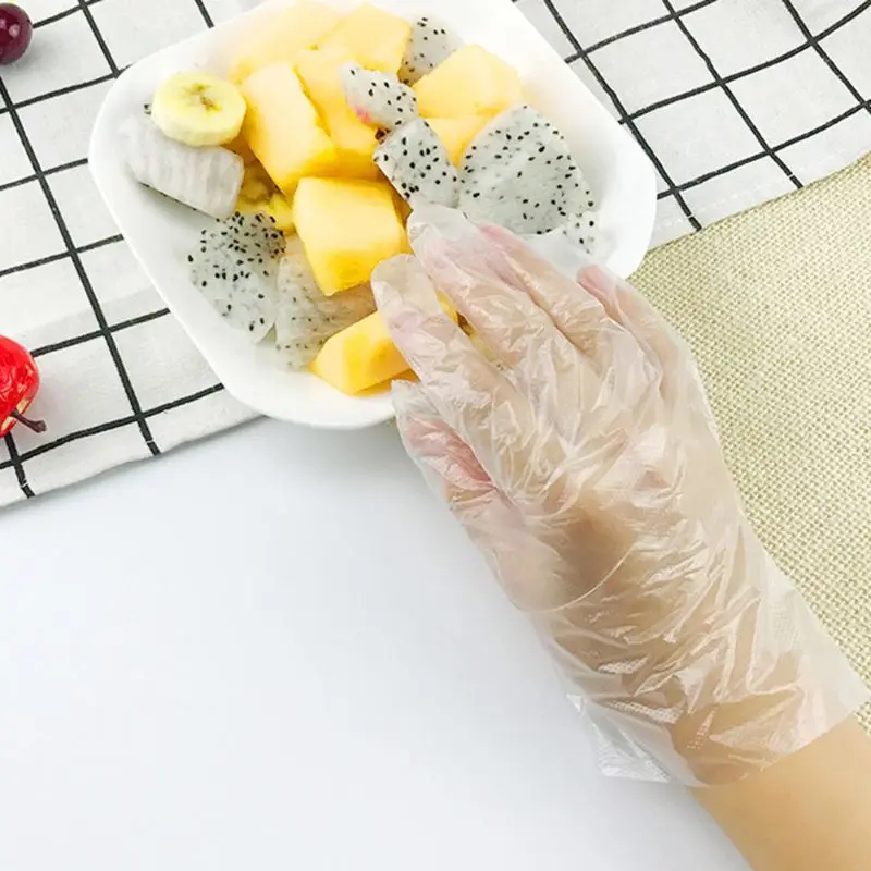 100pcs Transparent Disposable Gloves Dishwashing Kitchen Garden Children Kids