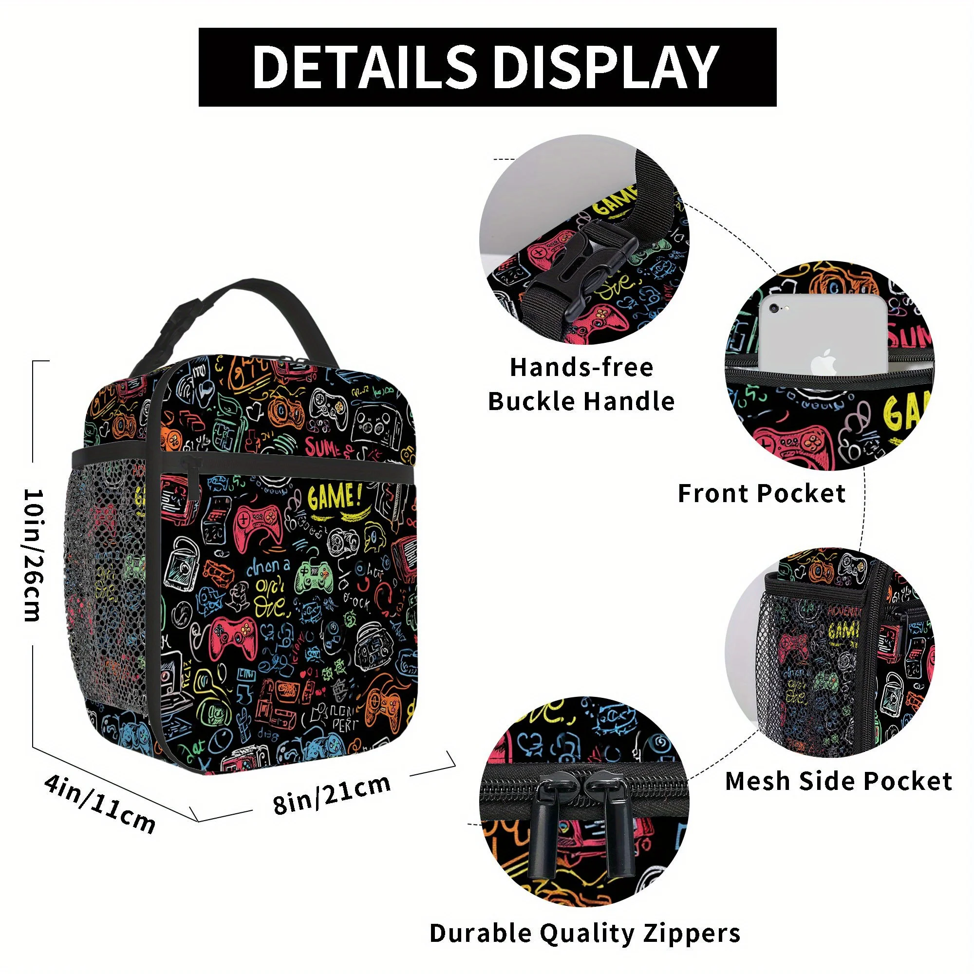 1pc an Insulated Thermal Bag Featuring Adventure Game Doodles, Designed for Non-Food Contact. Ideal for Home, Restaurants, And O