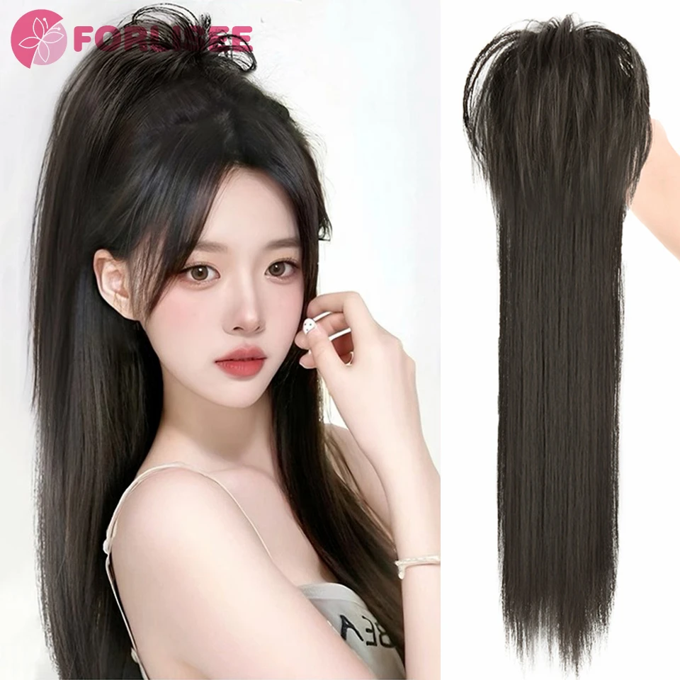

Synthetic Long Straight Claw Clip Ponytail Hair Extensions 24Inch Tail False Hair For Women Horse Tail Black Brown Hairpiece