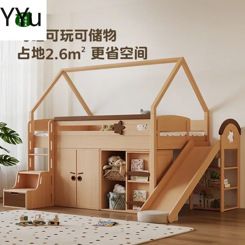 for Flying House Castle Slide Junior Tree Solid Wood Beech Children Half Tall Bed Boy Girl Tree House Bed Kids Furniture