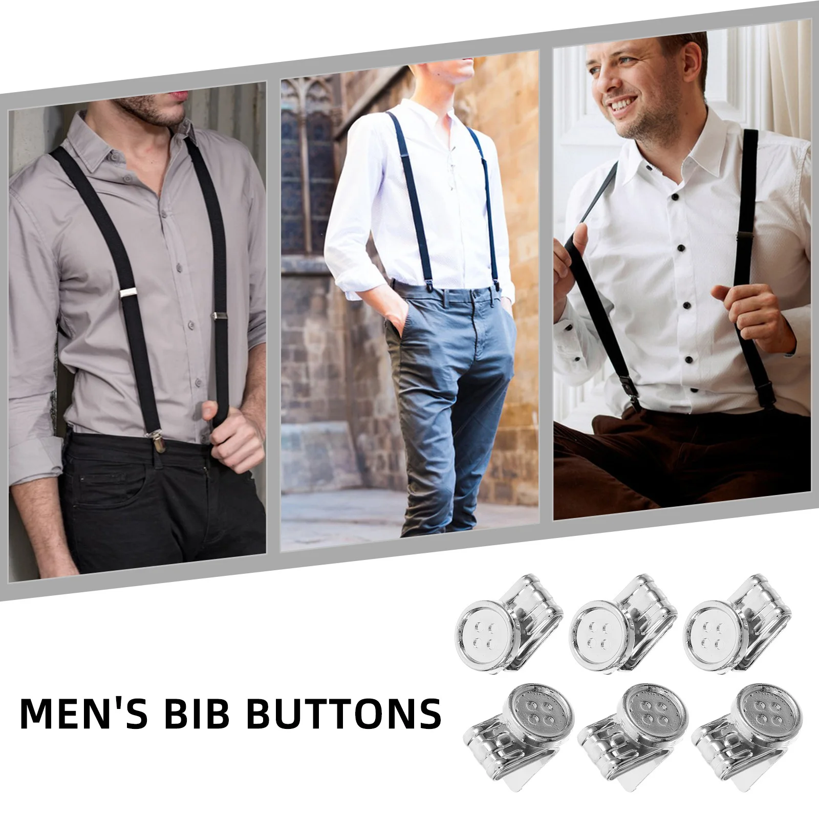 

6pcs Metal Adjuster Buckle For Pants Suspenders Replacement Clips No Sew Button Fasteners Lightweight Simple Design For Men