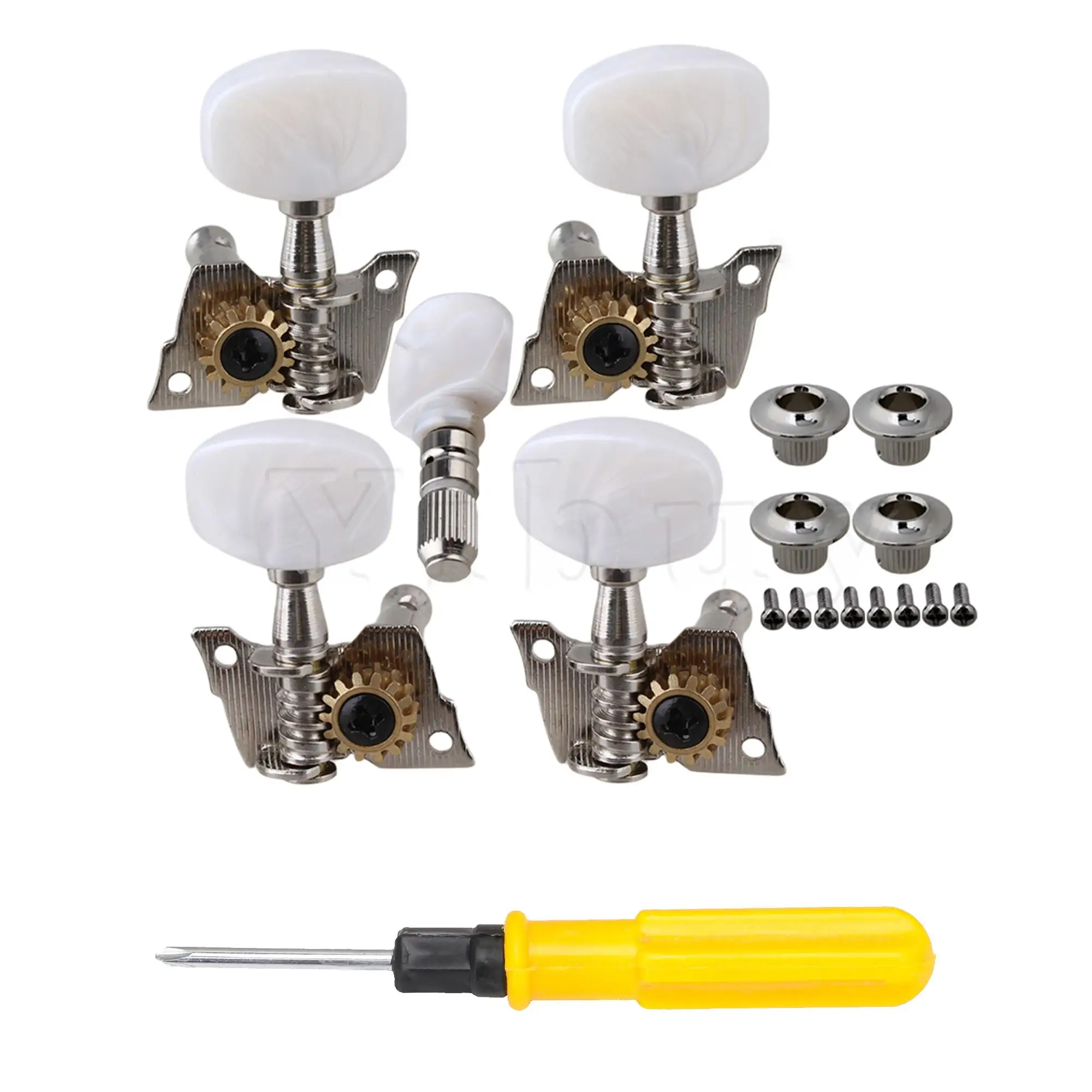 Yibuy 6 Pcs Banjo Machine Heads 2 Left 2 Right Silver with Screwdriver Kit