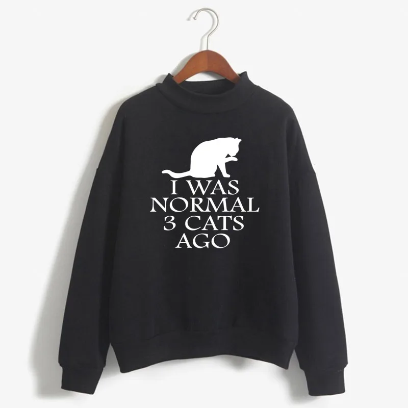 

I WAS NORMAL THREE CATS AGO Print Woman Sweatshirt Korean O-neck Knitted Pullovers Thick Autumn Candy Color Loose Women Clothing