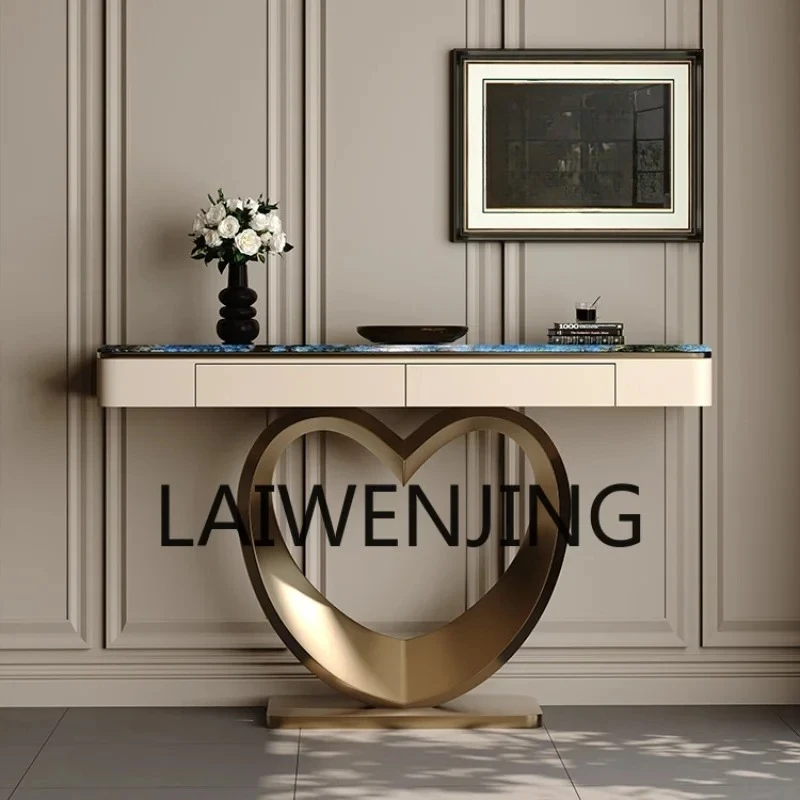 

Italian Light Luxury Natural Marble Entrance Cabinet Entrance Creative Luxury Stone Console Tables