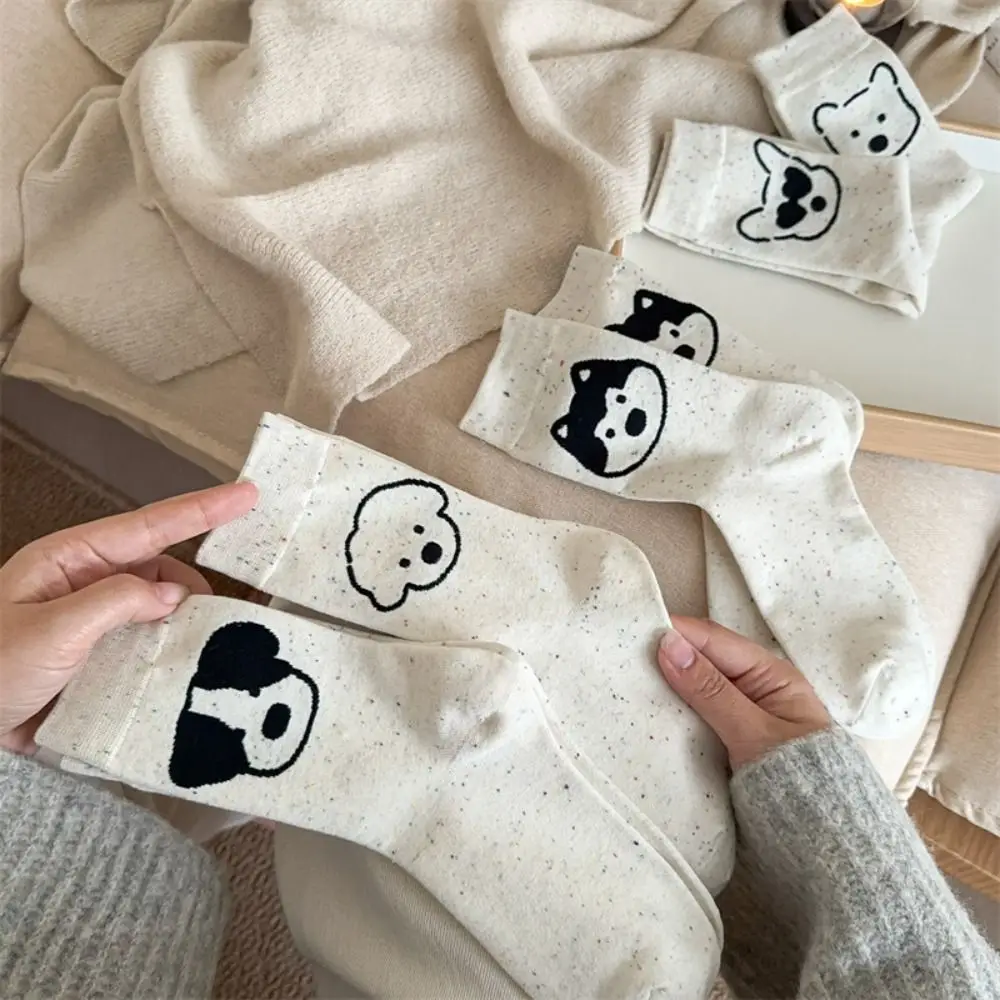 

Модные короткие носки с милой мультяшной собакой, хлопковые носки-трубы с медведем Biggar, дышащие женские носки из пряжи в горошек, женские носки до середины икры