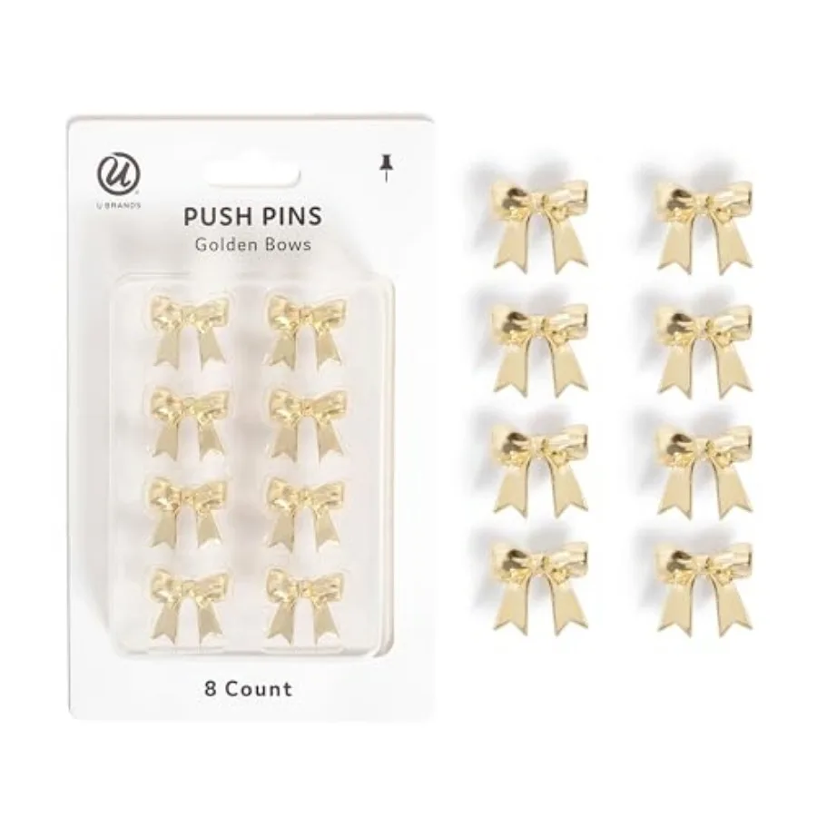 

Mini Fashion Small Push Pins Set, Gold Bows, 8 Count, Office Supplies for Classroom or Office Decor, Cute Pins for Cork Bulleti