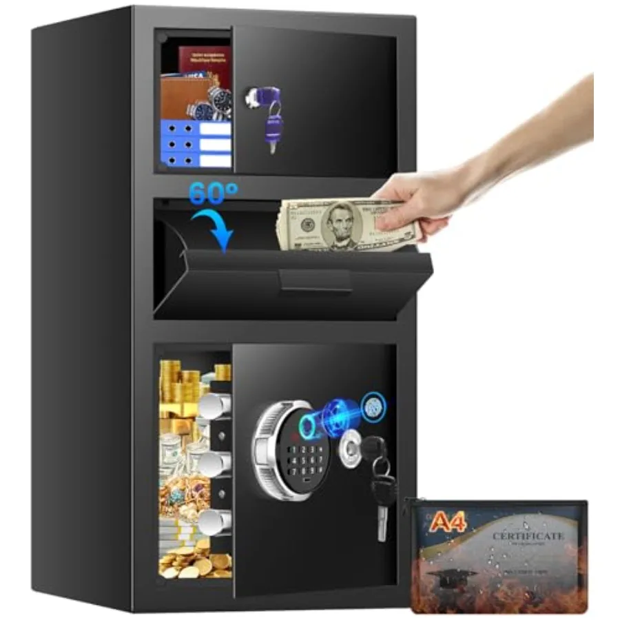 

5.8 Cuft Biometric Drop Safe for Business Heavy Duty Fingerprint Safe Box with Quick Place Drop Slot Digital Keypad and Spare K