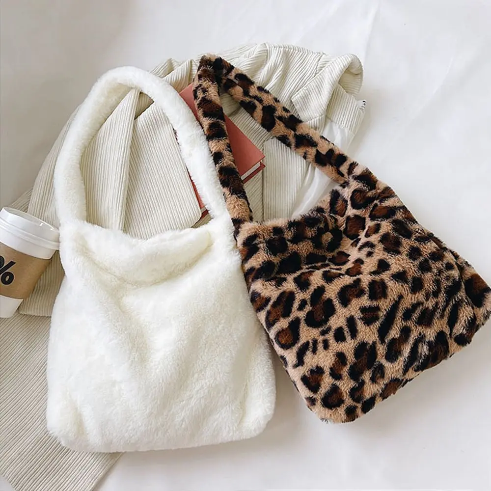 Fashion Plush Tote Shopping Bag Top-handle Bag Female Autumn Winter Handbag Women Girls Fluffy Shoulder Bag