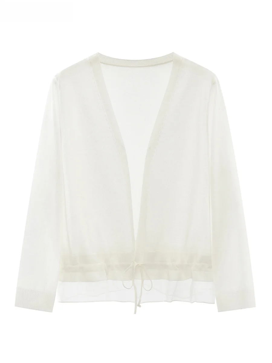 

Thin Ice Silk awl Long Sve Women's Outerwear Summer 2024 Belted Sun Protection Open Cardigan Skirt Air Conditioner irt