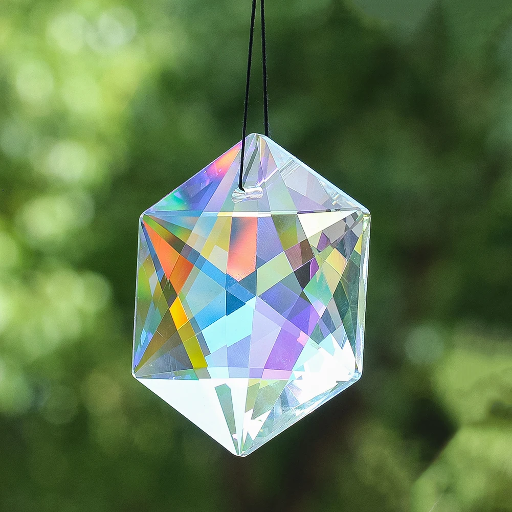100mm Hexagon Crystal Suncatcher Prisms Window Hanging Mysterious Star Magen David Rainbow Maker Pendant Christmas Garden Decor
