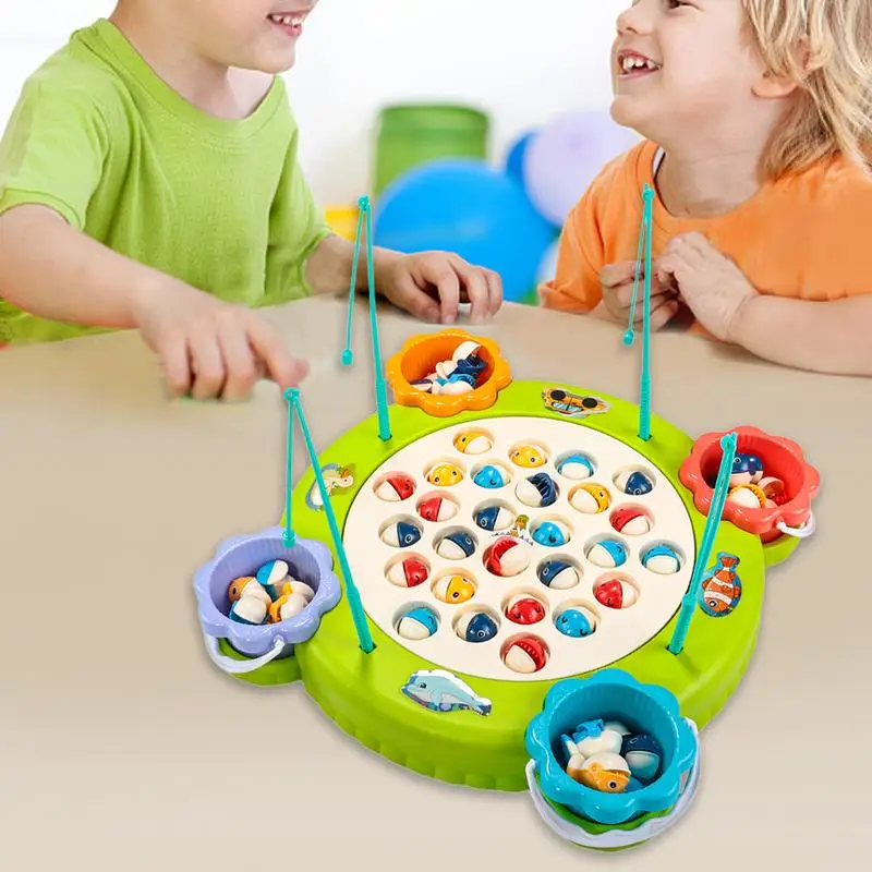 Magnetic Fishing Toy Set Rotating Musical Fishing Board Toy Early Education Small Fish Figurines Board Game Multi-function