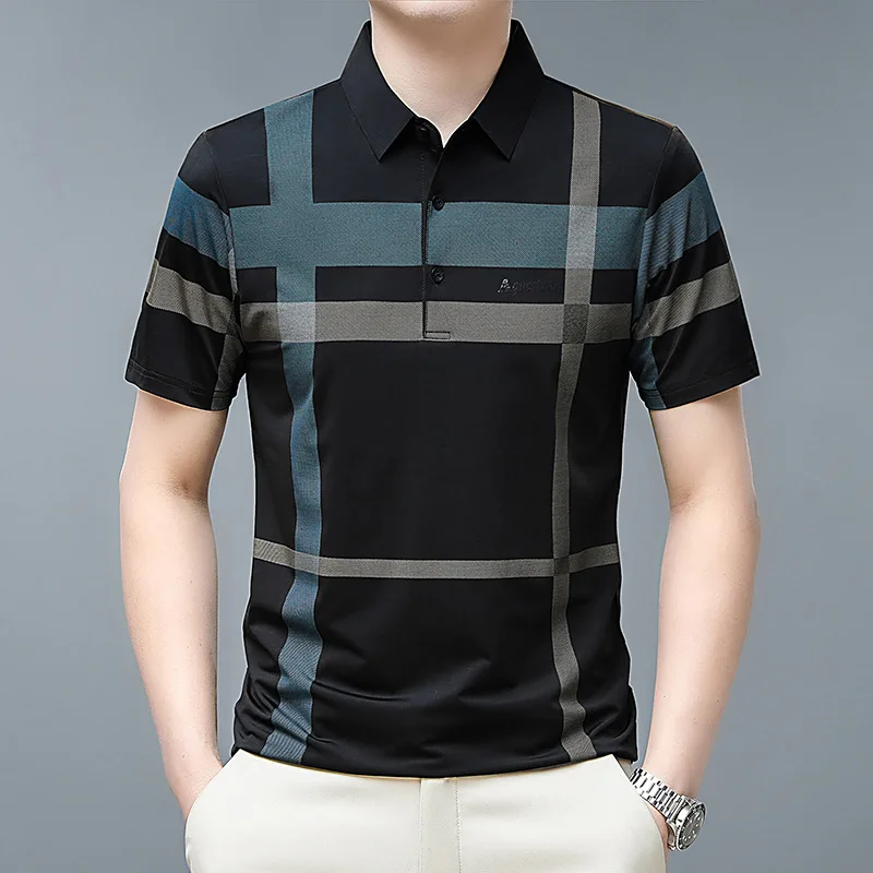 Polo Shirt Men Summer Casual Stripe Polo Tee Shirt Loose Thin Male Polos Shirts Tops