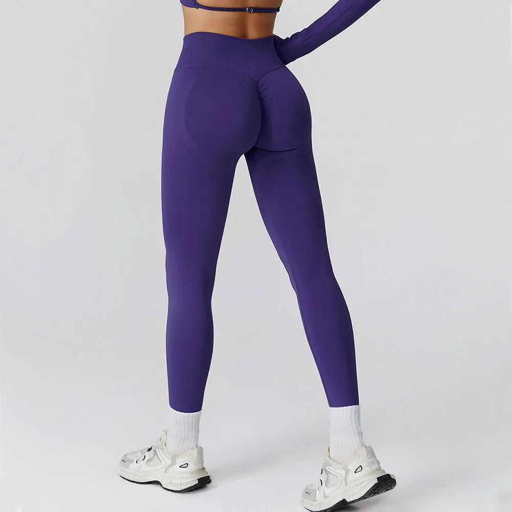 

Sports Pants With Solid Seamless Scrunch Butt Sports Tight Pants Women's High Waisted Elastic Gym Fitness Running Yoga Leggings