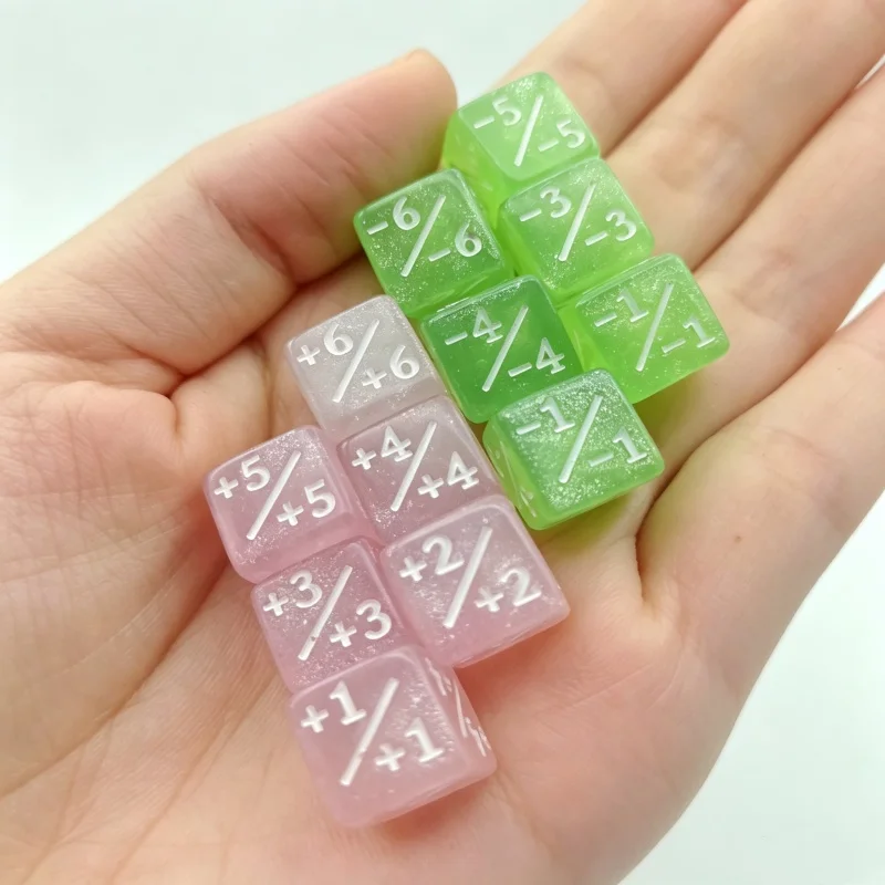 12PCS 12mm Teaching Dice Set +1/+1 & -1/-1 Colors Black And White Mathematical Counters for Addition Subtraction Operations