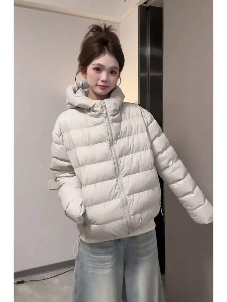 Yellow Lightweight Short Cotton Jacket Women's Winter Warmth Casual Style Thickened Fill Zipper Closure Long Sleeve Coat