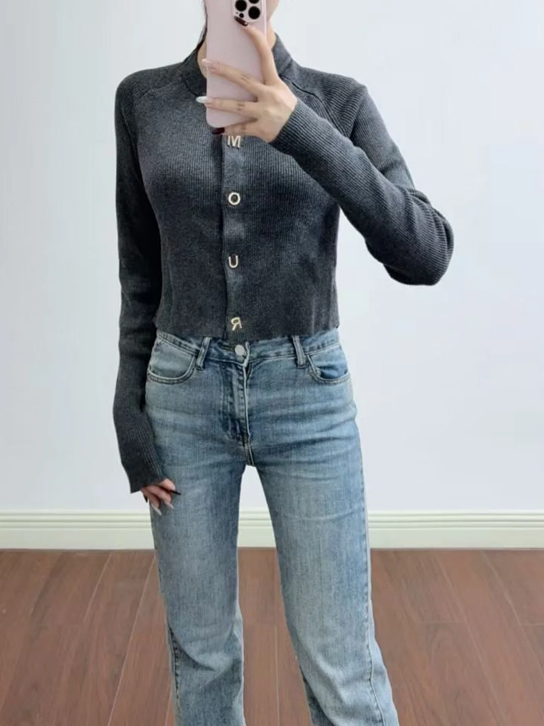 

ort Knitted Cardigan Women's round Ne Button Decorated Slim Fit Spring Outerwear Soft Wool Blend DBNY Multi-Fun...