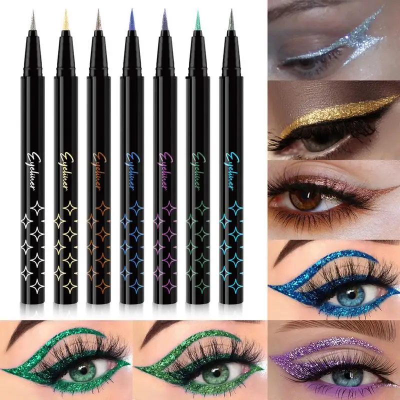 7pcs/set Glitter Liquid Eyeliners Pencil Eye Shadow Pencil Shiny Eye Liner Pen Shimmer Sparkling Eyeliners Diamond Eye Makeup