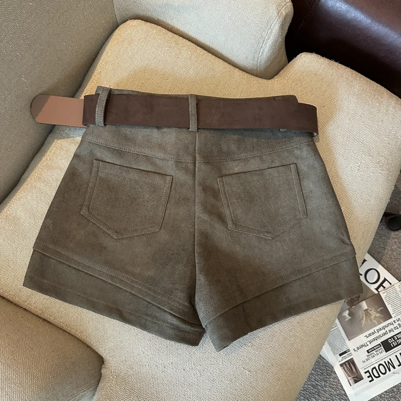 Simple Solid 2026 Autumn Winter Korean Version Versatile A-word Wide-leg Shorts Women's High Waist Casual Fashion Short Pants