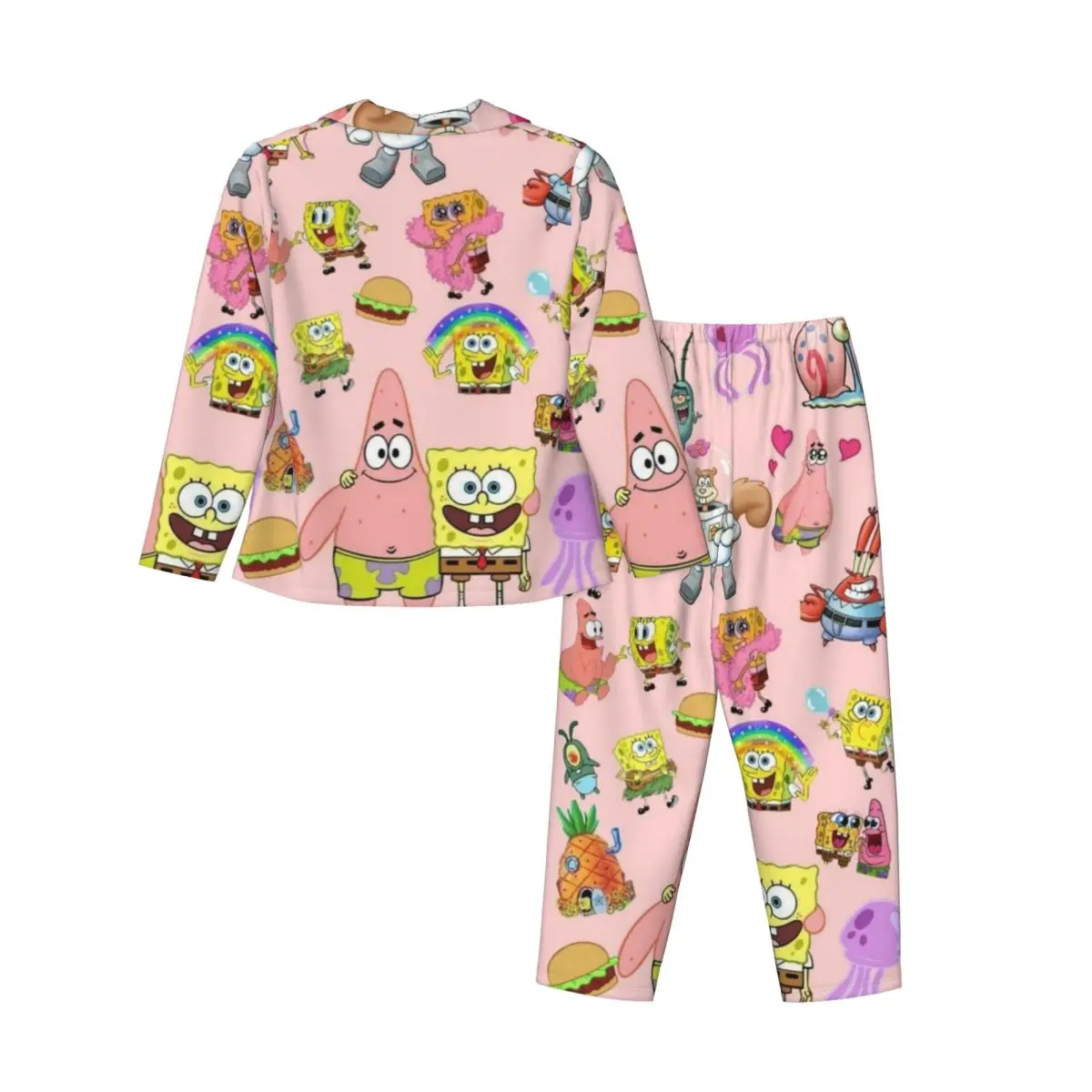 SpongeBob SquarePants Women\'s Pajamas Set Button Down Pajama 2 Piece Suit Pyjama Femme Nightwear Loungewear