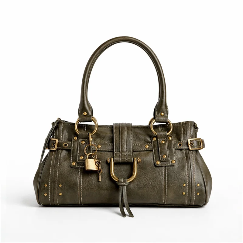 New Trendy Retro Rivet Underarm Bag 2026 Fashion Style Designer Lock Head Shoulder Bag, Large Capacity Commuting Tote Bag Ins