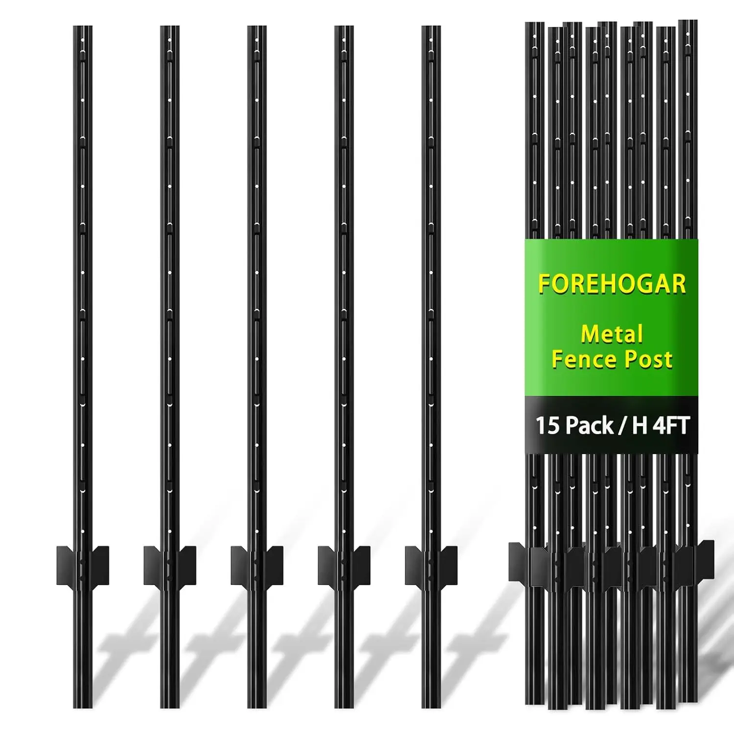 

Metal Fence Post 4 Feet Black, Pack of 15, T Post for Wire Fence, No Dig Steel U Post for Lawn Garden