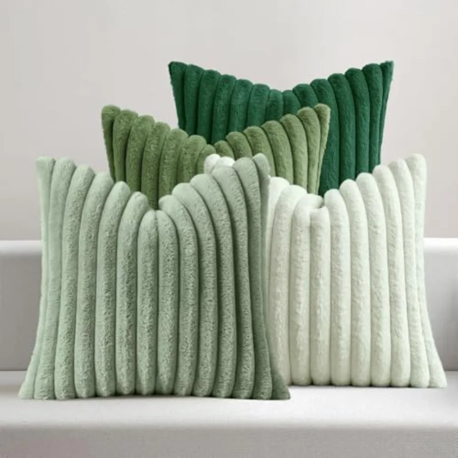 

Набор из 4 декоративных чехлов для подушек из искусственного меха, 18x18 дюймов, весенние, современные, мягкие, пушистые, в полоску, для дивана, кровати