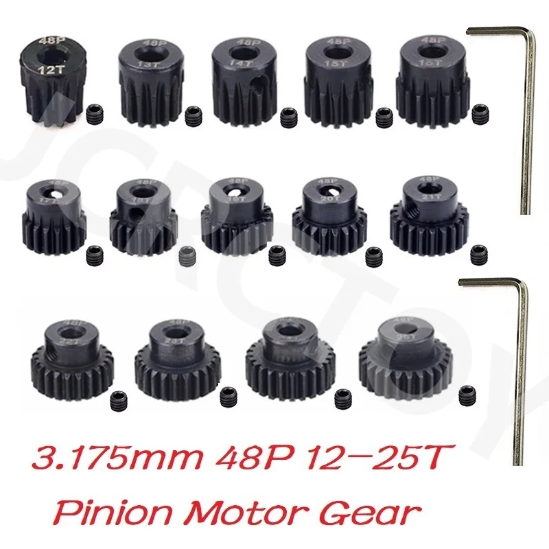 RC 48P 3.175mm Metal Motor Gear Pinion Gear 13T 14T 15T 16T 17T 18T 19T 20T 21T 22T 23T 24T 25T For 1/10 1/12 Remote Control Car