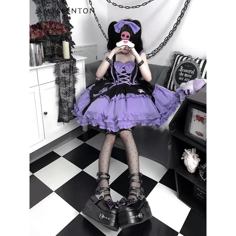 25COSGothic Lolita Dress for Women Slim Jsk Suspender Dress Cute Bow Splicing Color Tutu Dresses Daily Subculture Sling Dress Su