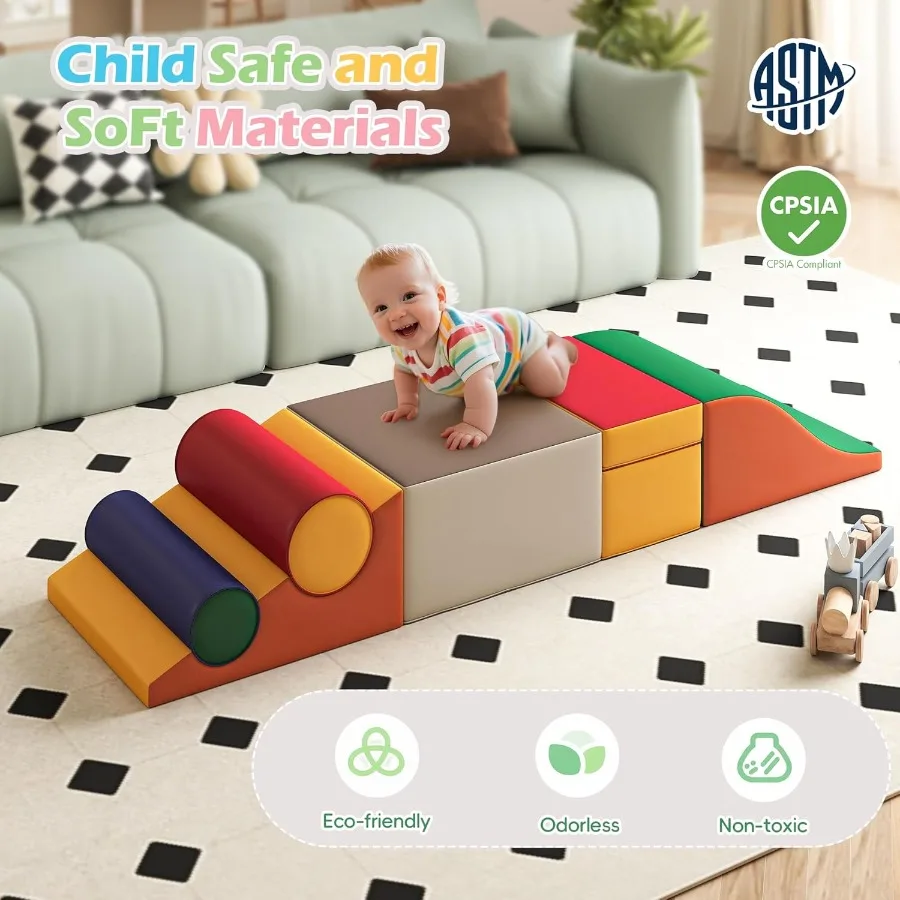 معدات ألعاب التسلق الداخلي لبنات التسلق الرغوية الناعمة مع صالة الألعاب الرياضية المصنوعة من جلد البولي يوريثان للتسلق والزحف الكلاسيكي باللون الرمادي معكرون الناعم