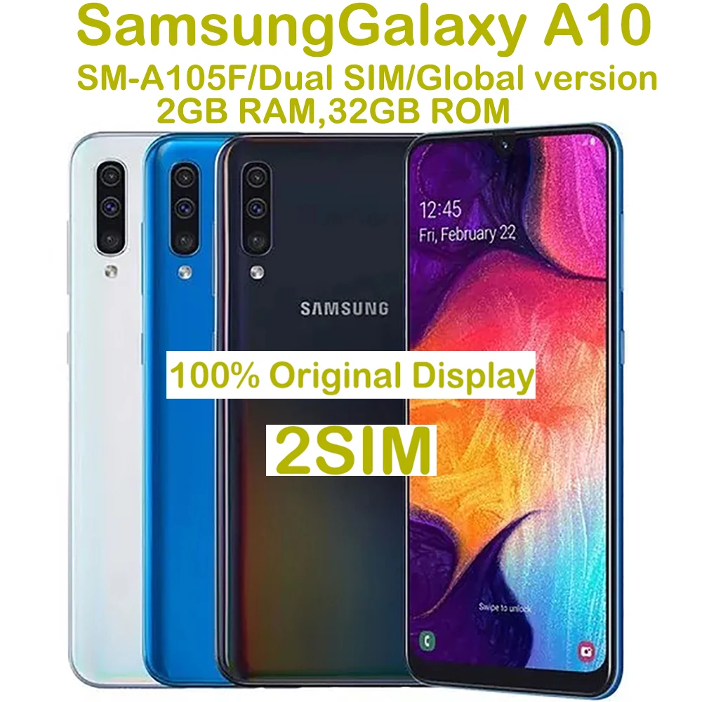 Refurbished Samsung Galaxy A10 A105F Global Dual SIM Smartphone 6.2-inch 2GB+32GB Used Samsung 4G Phone 3400mAh Original Battery