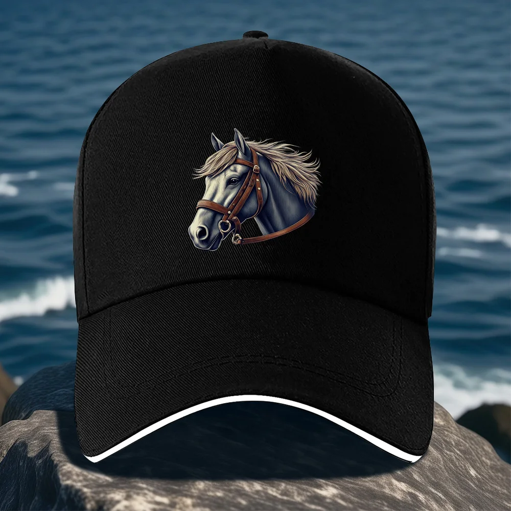 قبعة بيسبول مطبوعة برأس حصان رائع للجنسين من البوليستر قابلة للتعديل، هدية كاجوال على طراز الفروسية