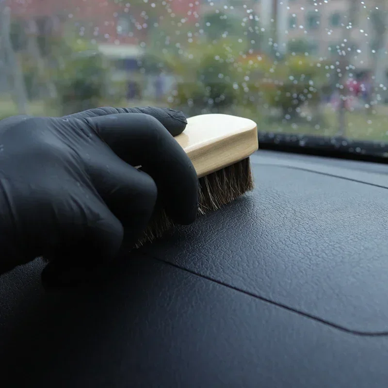 Horsehair Wooden Brush Car Detailing Tool for Dashboard Seat Handle Roof Cleaning Polishing Buffing Auto Interior Cleaner