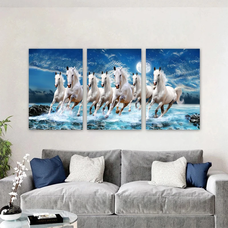 3pcs Running Horses Posters Abstract Animal Painting Canvas Prints Wall Picture for Living Room Modern Home Decoration No Frame