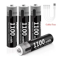 USB Li-ion AAA Rechargeable Battery Aaa 1.5V 1100mWh Lithium Batteries with 4-in-1 USB Cable for Toys Camera Flashlight