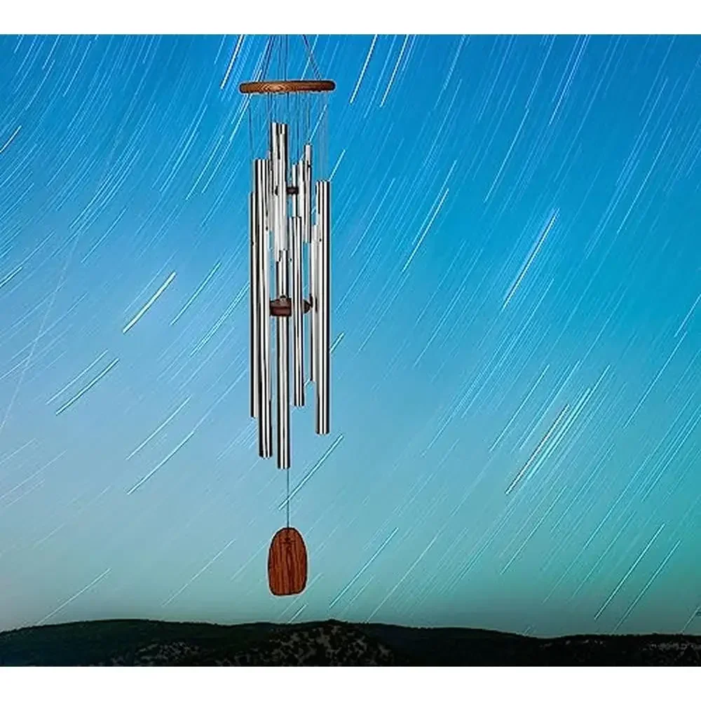 55 "الرياح الدقات في الهواء الطلق فناء حديقة ديكور لهجة عميقة ضبطت الموسيقية أنابيب الألومنيوم الفضة خشب الساج صندوق هدايا مقاوم للطقس #4