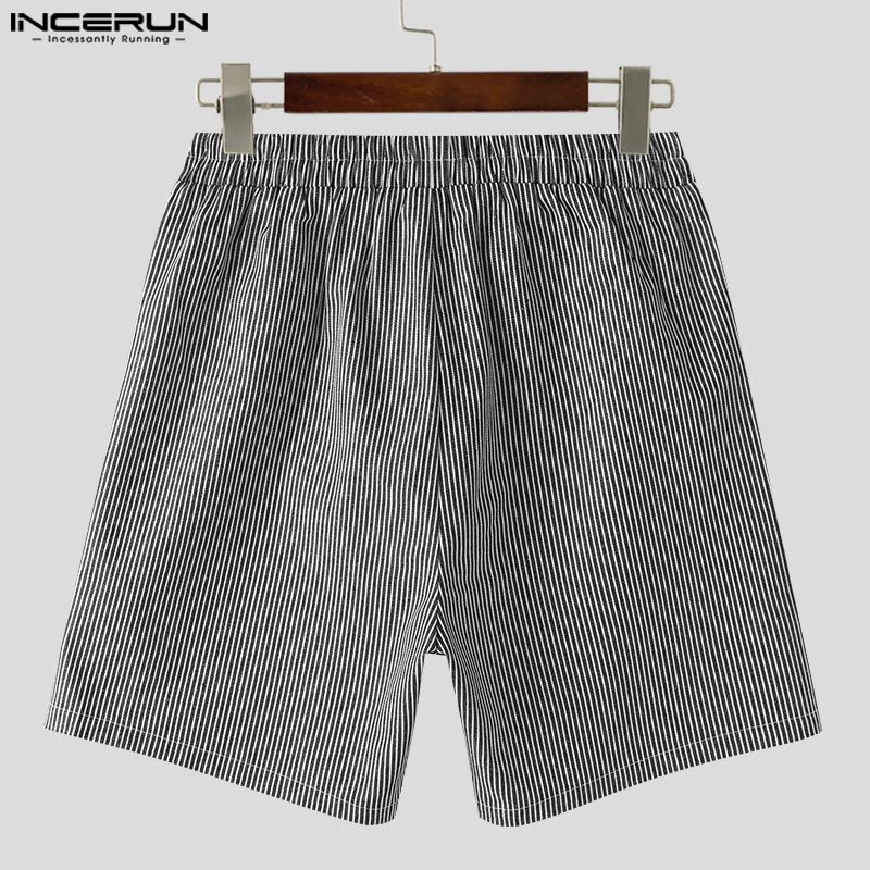 INCERUN Men Striped Shorts Elastic Waist Loose Pockets Casual Men\'s Bottoms Streetwear 2024 Summer Korean Fashion Shorts S-5XL