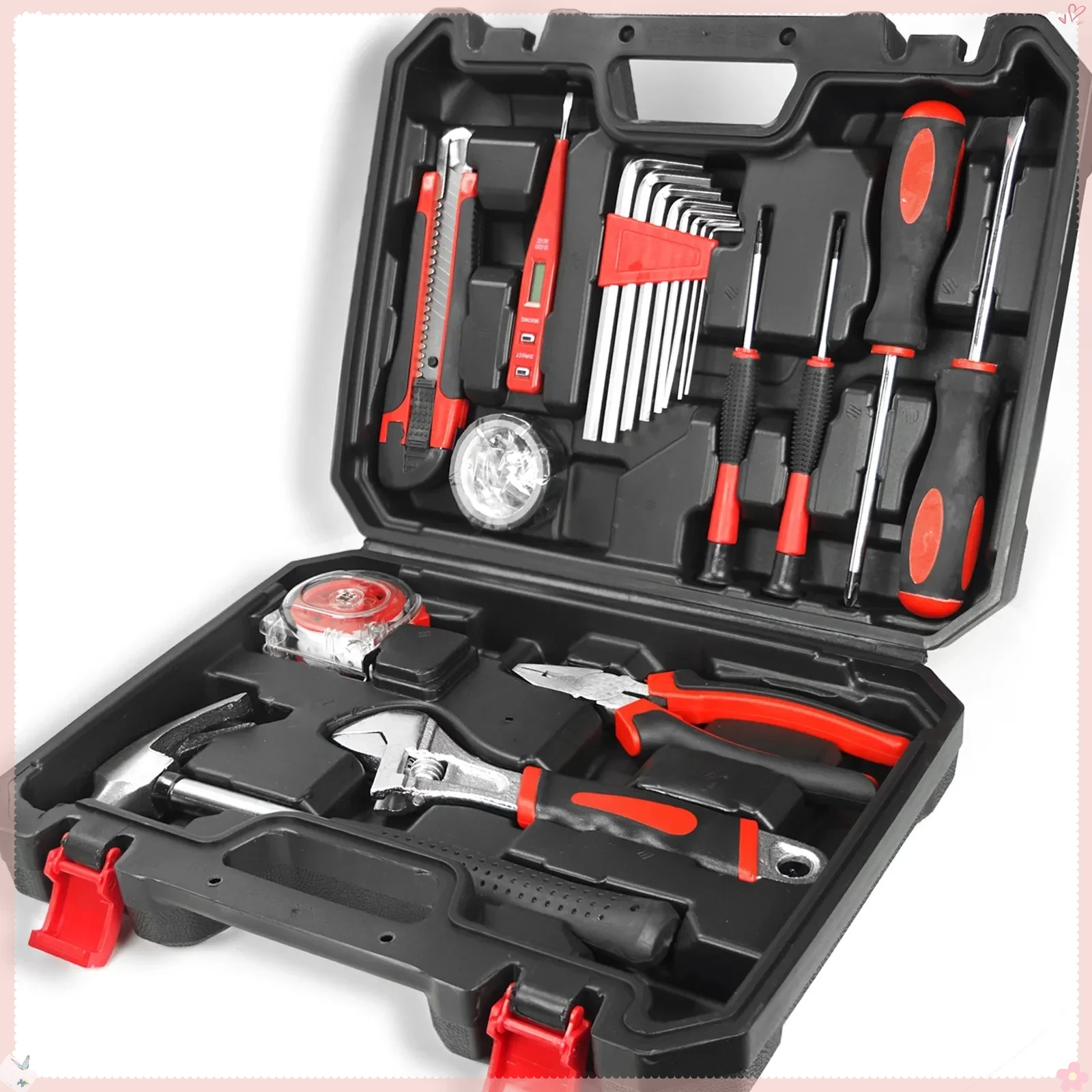 108Pcs Complete Home Repair Hand Tool Set Includes Socket Wrench Hammer More in Plastic Storage Box