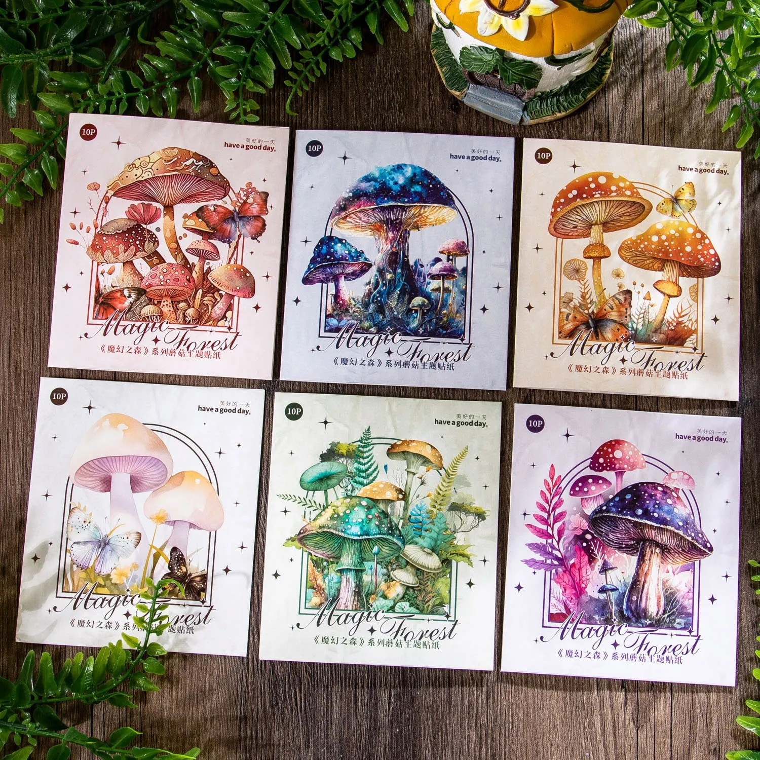 10 Pcs Mushroom Stickers Transparent Decorative Stickers Decals For Scrapbook Journaling Notebook Water Bottle Cards Decorations