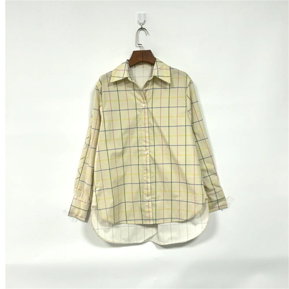 

Early Autumn Women's Plaid Shirt Loose Fit Turn-down Collar Female Long Sleeve Blouse Tops