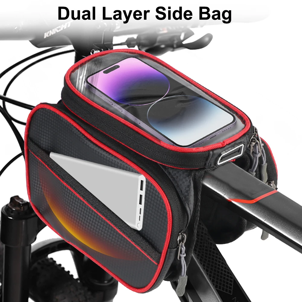 Mountain Bike Toolkit Portable Saddle Bag Storage Bag Mobile Phone Tools Holder Touch Screen Riding Bicycle Front Beam Bag