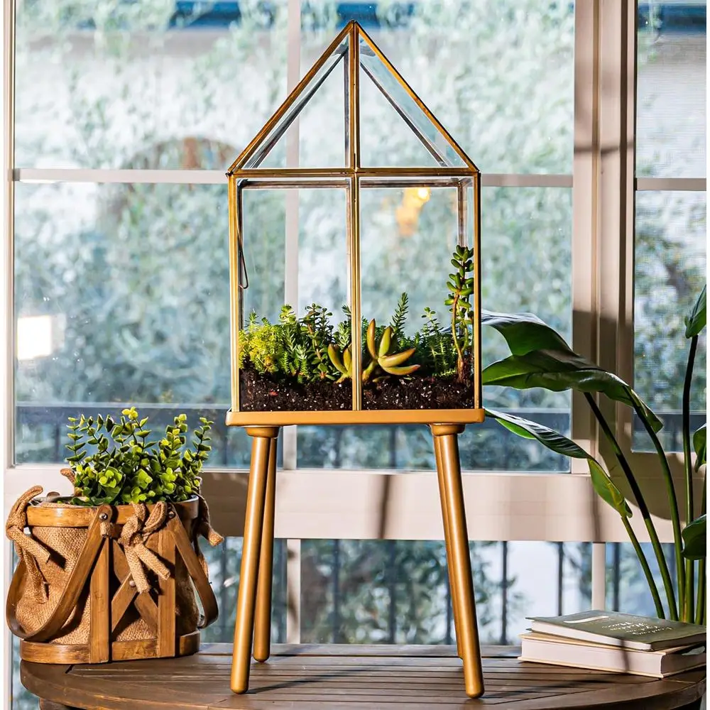 

House Shaped Mega-Terrarium on Metal Stand - Large, Black Steel