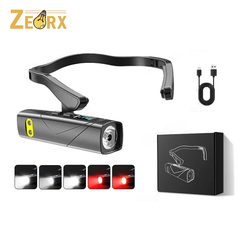 كشافات LED قابلة لإعادة الشحن مثبتة على الأذن مع ضوء أحمر، مستشعر حركة، شحن USB للعمل والتخييم والمشي لمسافات طويلة والجري