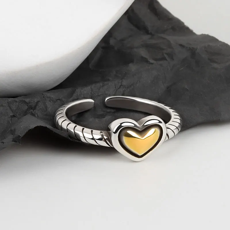 925 Sterling Silver Threaded Ring for Women Girls Gold Color Heart Love Anillos Fashion Party Adjustable Fine Jewelry Gift