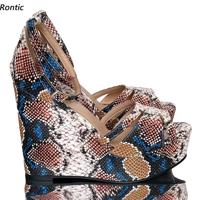 

Rontic Женские сандалии ручной работы в змеином стиле с ремешком на щиколотке Унисекс на танкетке Высокие каблуки с открытым носком Красивые модельные туфли для вечеринок Размер США 5-20