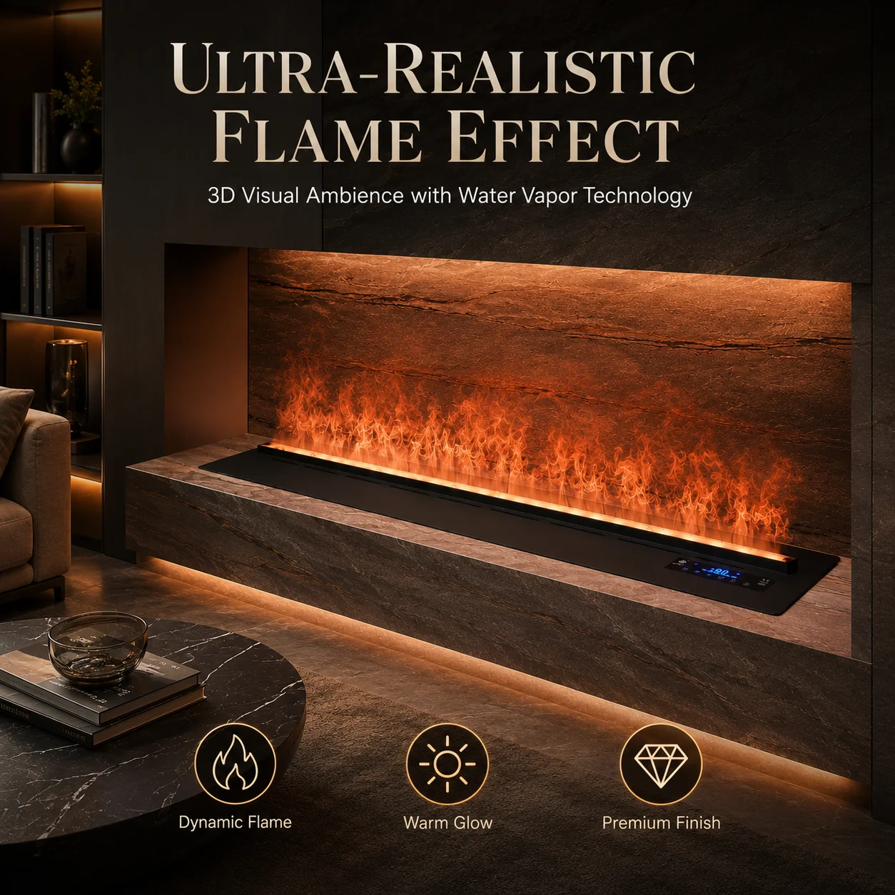 3D Water Vapor Fireplace Insert-Electric Fireplace with Remote Control Stainless Steel Multicolor Flame 400W