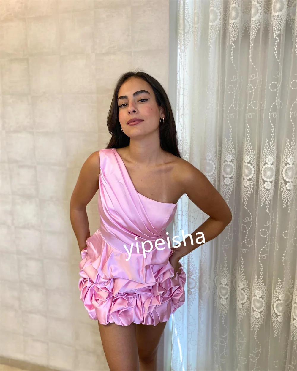 Mini vestidos de quinceañera plisados simples, columna de lentejuelas, un hombro, estilo chino, exquisito, clásico, elegante, brillante