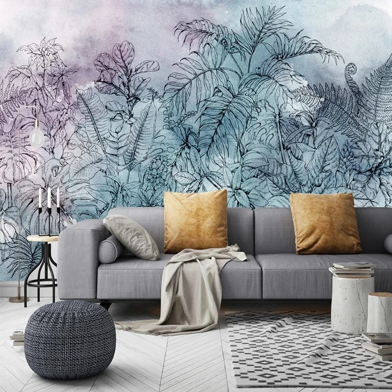 Custom 3D Wallpaper Nordic Abstract Watercolor Hand Painted Tropical Rainforest Plants Mural TV Background Wall Papel De Parede