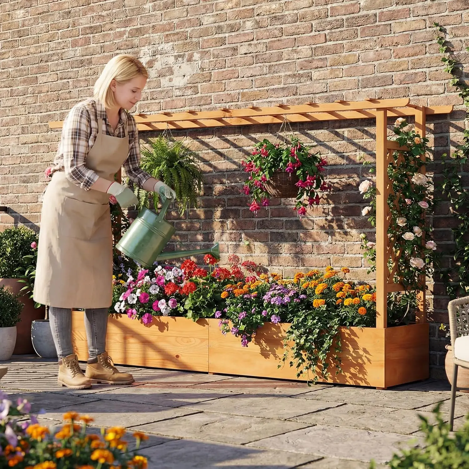 屋外パティオ用高床式菜園、プラスチック製、緑色、トレリス付き - Raised Garden Bed のレビューと価格