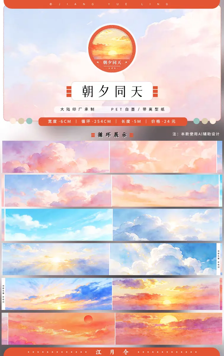 Jiang Yue Ling Decorative Cloud Mountain Flower Pattern Washi Tape Die Cut Journal Masking Tape For Scrapbooking DIY