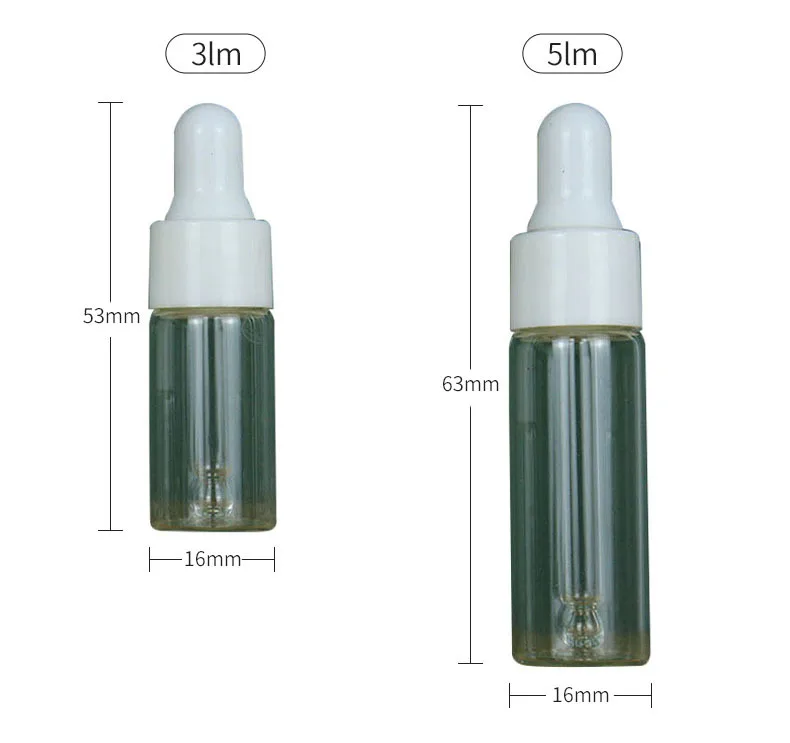 투명 유리 드롭핑 병, 미니 에센셜 오일 스포이드 병, 빈 여행 샘플 바이알, 블랙 캡, 1ml, 3ml, 5ml, 50, 100 개